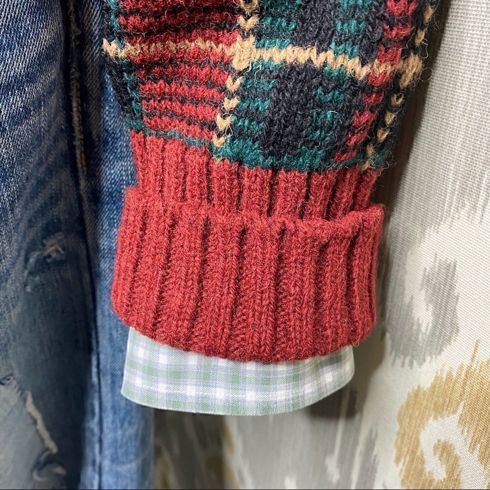 Polo Ralph Lauren Red & Green Multi Tartan Plaid Shawl Collar L/S Sweater - Picture 7 of 16